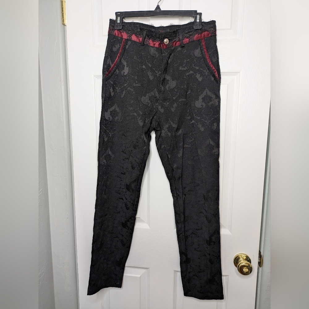 Men's Gothic Steampunk Vampire Costume Pants Lace Detail Size Small